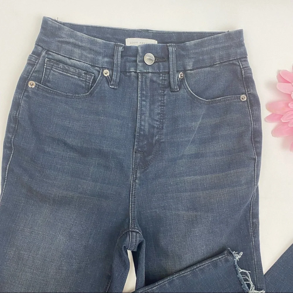 Good American Good Waist Crop High Rise Raw Hem Skinny Jeans Blue631